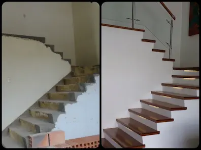 Antes y después del proceso de restauración de escaleras en madera
